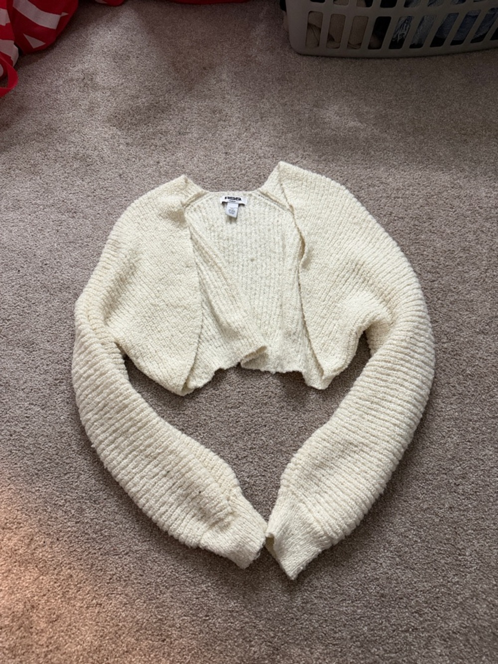 RSQ Cream Cropped Open-Front Bolero Sweater